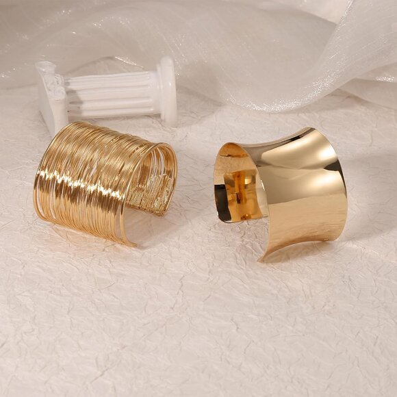 6pcs Gold Chunky Cuff Bracelets Set for Women - Adjustable Open Design Party Jew - Picture 7 of 7